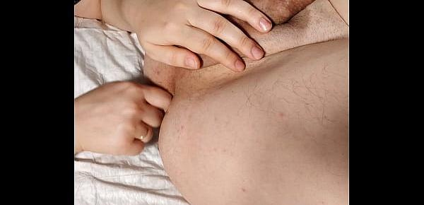  Cumshot after anal fingering, prostate massage and spanking - Femdom